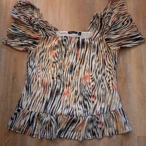 JENNIFER LLOYD Symmetrical Squiggly Multicolored Sheer Lined Blouse Size Medium